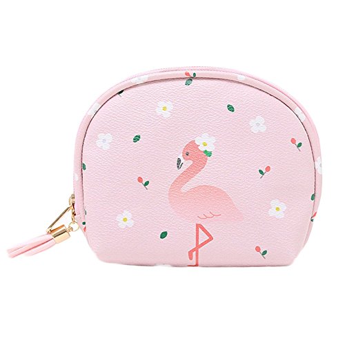 Chakil Mini Mignon Cuir Flamingo Trousse De Maquillage Paresseux Pratique Sac Cosmétique Sac De Rangement Cosmétique Sac De Voyage Multifonction Porte Monnaie Size 17 * 14 * 7cm (Rose)