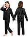 SWOMOG Pajamas Sets Silk Long Sleeve Sleepwear Soft Button Down Loungewear Pjs Set Black