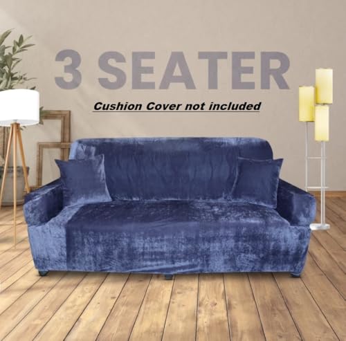 Image of Gurnoor Universal Triple Seater Sofa Cover Big Elasticity Cover for Couch 140 GSM Sofa Slipcover (Velvet-Grey, 185-230cm)