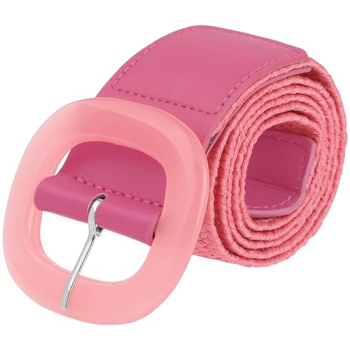 Womens Woven Wide Stretch Belts, Straw Rattan Plastic Buckle Elastic Belt Waistband for Dress