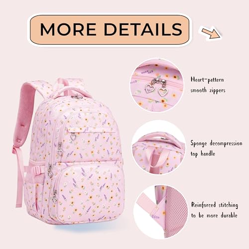 GRUOTEIS 3Pcs Girls Backpack for School Kids with Lunch Bag, Floral Kids School Bag for Teen Girls, T617-Black by GRUOTEIS - Used condition - Image 6