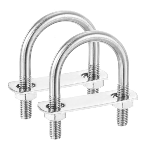 Image of PATIKIL Round U-Bolts, 2 Pcs 1.89 inch(48mm) Inner Width 82mm Length M10 with Nut Plate Washer 304 Stainless Steel Round Bend U-Bolts for Boat Trailer Axle Sailboat