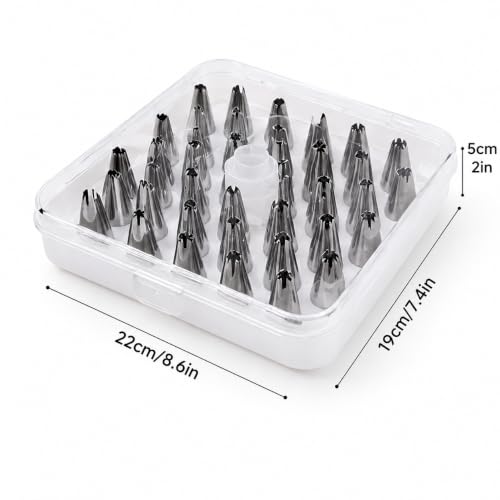 Image of PureBake 26 Pcs Cake Decorating Set, Nozzles for Frosting Icing Piping Bag, Used for Pastry, Cakes, Cookies & Muffin Decoration, Reusable Piping Bag, Flower Nail, Included