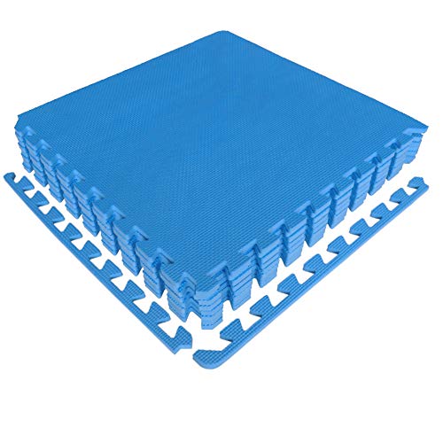 diMio Sport-Schutzmatten - Puzzlematten inkl. Randstückein in Blau, 8 Puzzleteile à 50x50cm, Wasserfest - Schutzmatte/Unterlegmatte/Fitnessmatte/Bodenschutz Matte (Blau, 1er Set)