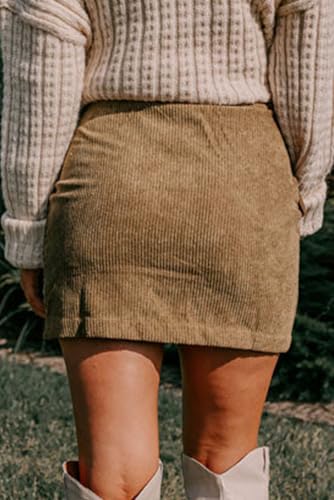 Corduroy Skirt Women Button Down Front Bodycon Mini Skirts Casual High Waisted A Line Short Skirt with Pockets4