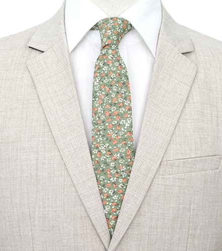 Image of BELLUNO Men's Cotton Floral Skinny Tie, 2.5 inch Width, with Gift Box