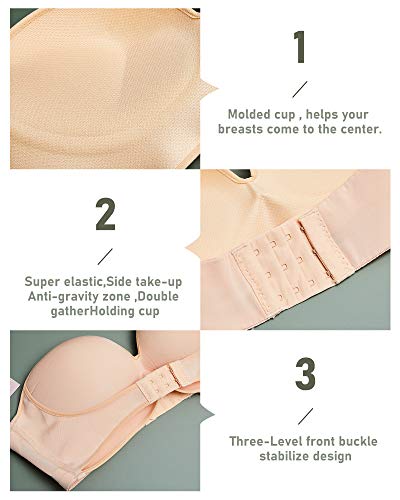 2 Pieces Strapless Pushup Bras Front Buckle Lift Bra Women Upwingsbra Wireless Non-Slip Invisible Front Hook Underwear Bra (Black And Beige,34Ab) #TOP5