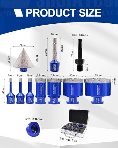 Image of SHDIATOOL Diamond Drilling Core Bits Set Chamfer Bits for Porcelain Tile Marble Ceramic Granite Milling Kit 5 /8 inch-11 10pieces