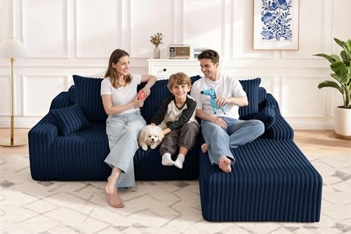 Image of HABUTWAY 94'' Cloud Sectional Couch, Boneless Sofa with Deep Seat, Modular Comfy L-Shape Couch with Chaise for Living Room Bedroom, No Assembly Required(Blue,Right Facing Chaise)