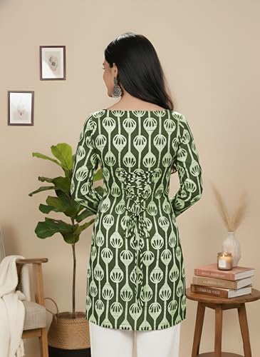 Image of GRECIILOOKS Short Kurti for Women | Floral Printed Short Kurta for Women | Comfortable Rich Office & Casual Kurti`s for Jenas, Leggings & Trousers