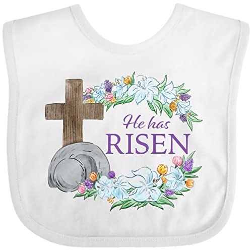 inktastic Easter He Has Risen with Cross and Flowers Baby Bib