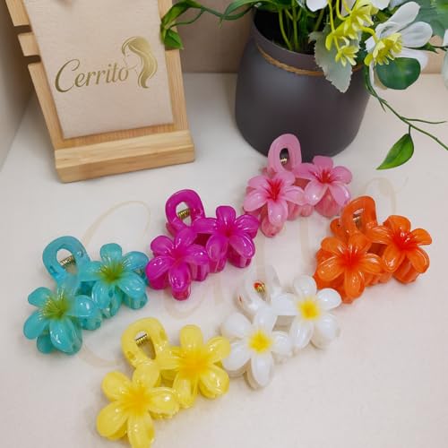 Image of Cerrito 6 Pcs Colorful Flower Hair Claw Clips for Women & Girls, Gradient Lily Design, Strong Hold, Lightweight, Cute & Stylish Hair Accessories for Daily Use, Travel, Gifting, Multicolor