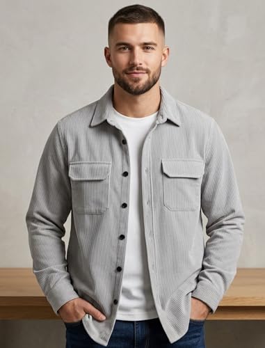 Image of MiraMichi Men's Full Sleeve Corduroy Striped Casual Jacket, Ideal for Stylish Everyday Outfits