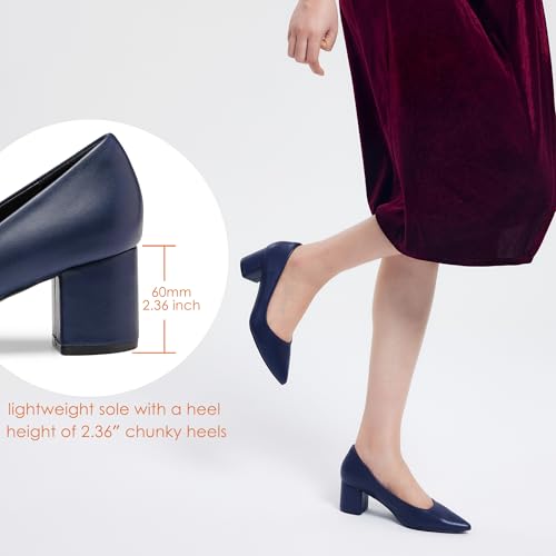 GENSHUO Women's Closed Toe Heels Low Chunky Block Dress Pumps Shoes Comfortable Slip On Pointed Toe Heel Work Wedding Office Evening Walking Party3