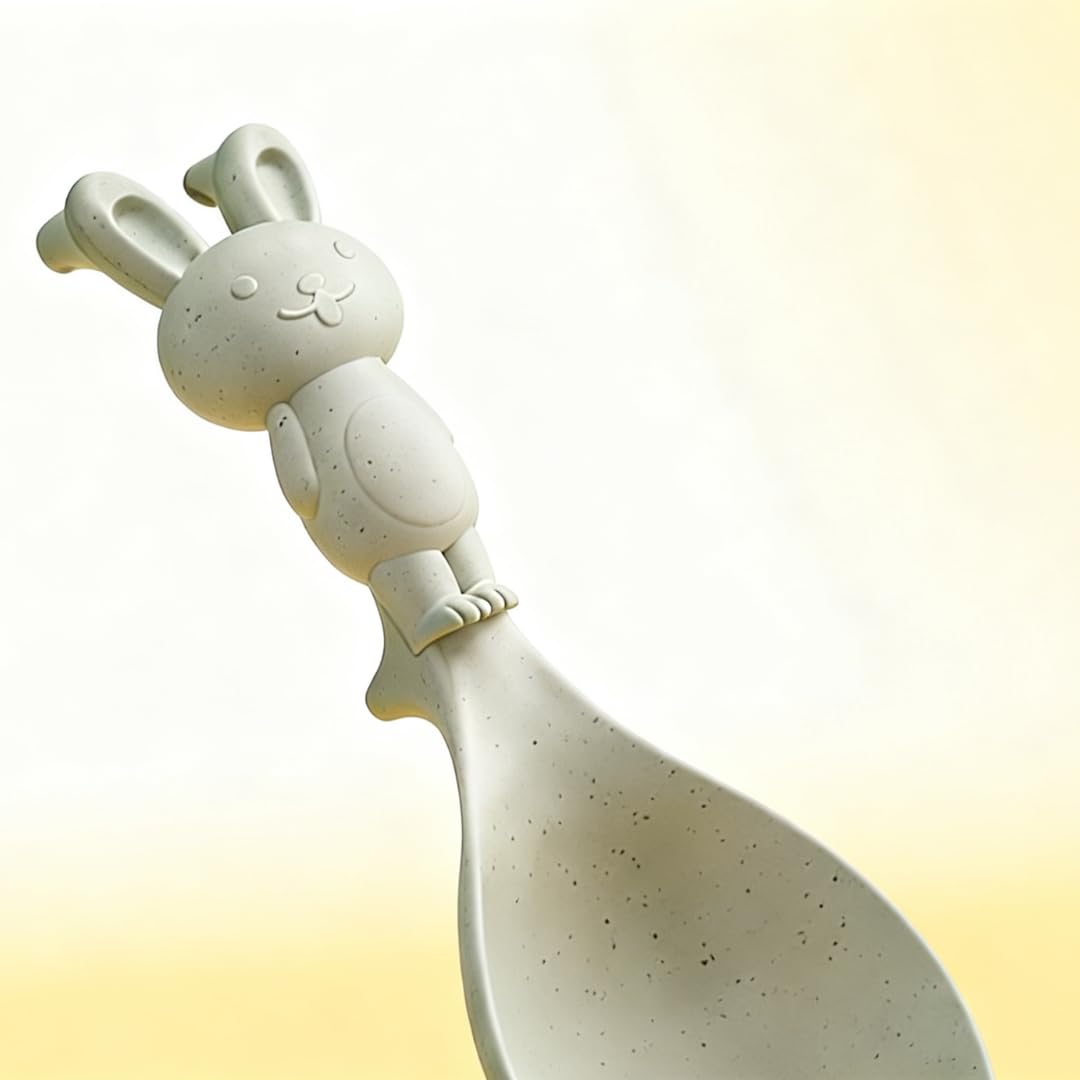 Hasen Reislöffel Set 2er – Niedliche Küchenlöffel aus Kunststoff – Standlöffel mit Ablagefuß – Löffel für Reis, Pfanne & Topf – Creme & Pastellgrün – BOAA Fresh