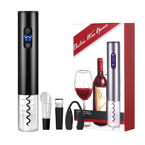 Tire-Bouchon à Vin Électrique. Ouvre-bouteille de Vin avec Coupe-feuille, Verseur de Vin, Bouchon sous Vide. Acier inoxidable. Fonctionne avec 4 piles AA...