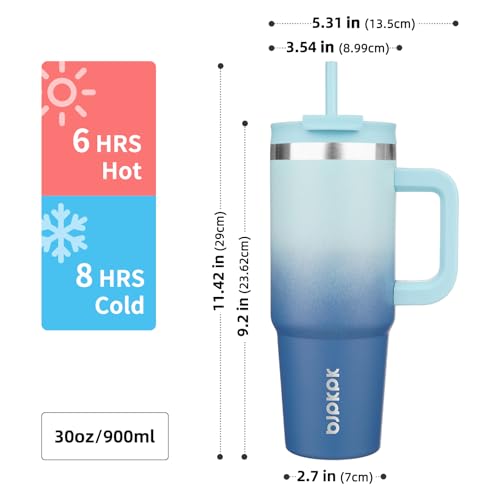 BJPKPK 900 ml Isolierter Edelstahl-Becher mit Griff Deckel und Strohhalm – Ansicht 3
