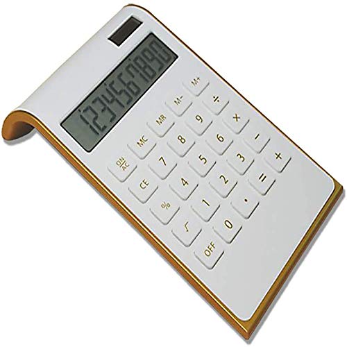 Calculator, 10 Digits Solar Battery Basic, Dual Powered Desktop Calculator, Tilted LCD Display, Inclined Design Slim Desk Calculator by Sportsvoutdoors (White)