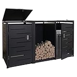 2er Mülltonnenverkleidung mit Brennholzregal HWC-E83, Mülltonnenbox, erweiterbar 117x198x82cm 80kg - anthrazit, Stahl
