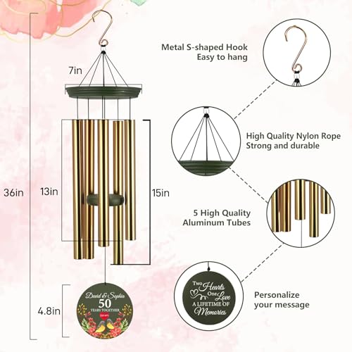 Image of ASTARIN 50th Anniversary Wind Chimes Personalized, 30 inch /36 inch Deep Tone Wind Chimes for Wife Husband Parents, Romantic Souvenirs for Men Women Couple
