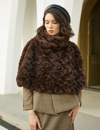 BEAUTELICATE Women Short Cape Faux Mink Fur Shawl Pullover Cowl Neck Medieval Short Tops3