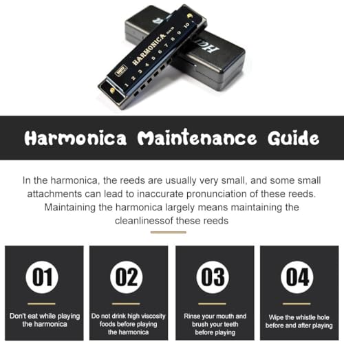 Image of Harmonica 10 Holes in C Key - Beginner to Advanced Blues Harp with Storage Case | Classic Diatonic Mouth Organ for Folk, Jazz & Pop - Great Gift for Music Lovers (Black)