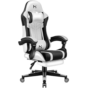 HLDIRECT Gaming Chair, Video Game Chair, Gamer Computer Chair, Ergonomic Gaming Chairs for Adults with Headrest and Lumbar Support, Swivel PU Leather Office Chair, Black & White