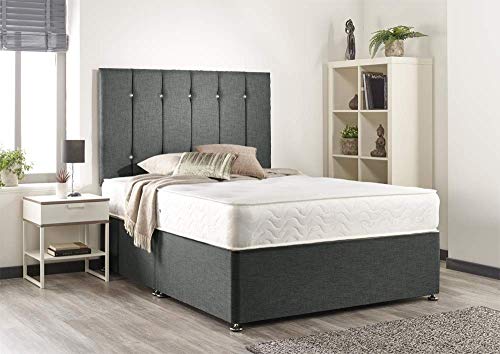 Bed Centre Snuggle Grey Linen Memory Foam Divan Set With Mattress, Headboard And No Drawers (Double (135cm X 190cm))