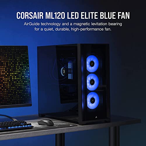 Image of CORSAIR ML120 LED Elite, 120mm Magnetic Levitation Blue LED Fan with AirGuide, Single Pack, Black