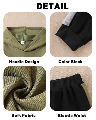 Image of Boys Sweatsuit Long Sleeve Color Block Hoodie Sweatshirt and Jogger Pants 2PC Sets Fall Clothes (Sizes: 4-8)