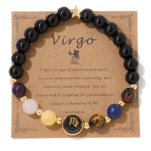Virgo Bracelets for Women 8mm 12 Constellation Bracelet Men Beaded Bracelet Healing Stone Bracelet Crystal Bracelets Gemstone Bead Bracelets Virgo Birthstone Gifts for Women