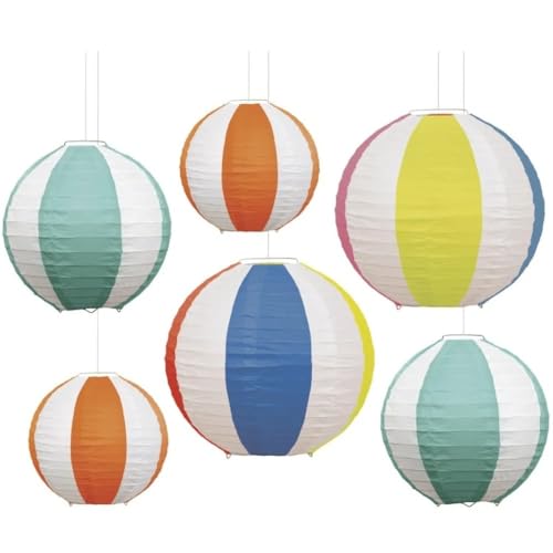Vibrant Summer Fun Beach Ball Paper Lanterns Assortment - (6 Count) - Perfect for Pool Parties, Beach-Themed Events, and Summer Celebrations