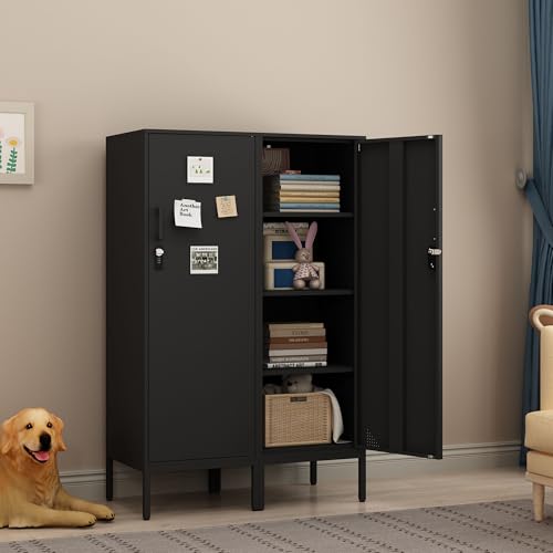 Steehoom Metal Locker Storage Cabinet Lockable 4 Tier File Cabinet Steel Bathroom Cabinet Changing Room Locker for Home, Office, School, Gym, Garage (Black, H49.21) - Thumbnail 2