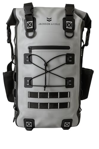 Image of Jackson & Cole Caiman Waterproof Backpack - LARGE 40L Dry Bag Backpack - Rolltop, Welded Seams, EDC Webbing for Fishing, Walking, Watersports (Storm Grey)