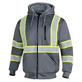 VENDACE Men's ANSI Class 3 High Vis Safety Reflective Sweatshirt Wool Fleece Zipper Jacket Hoodie (Grey,XL)