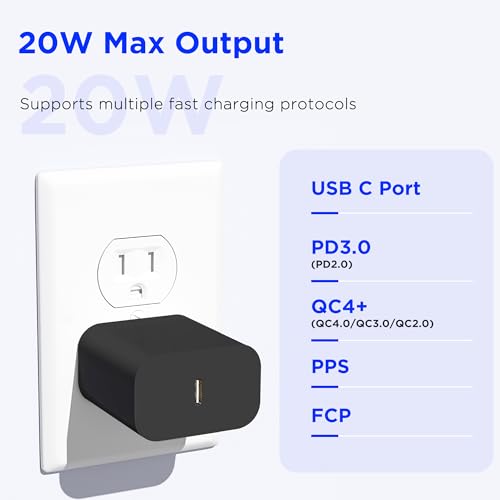 Image of iPhone 17 16 15 Charger Fast Charging,2Pack 20W Apple iPad USB C Wall Chrager Block with 6FT USB C to C Cable for iPhone 17 /Pro /Pro Max /17 Air / 16 /16 Pro /16 Pro Max /15 /Plus /Pro /Pro Max (Black)