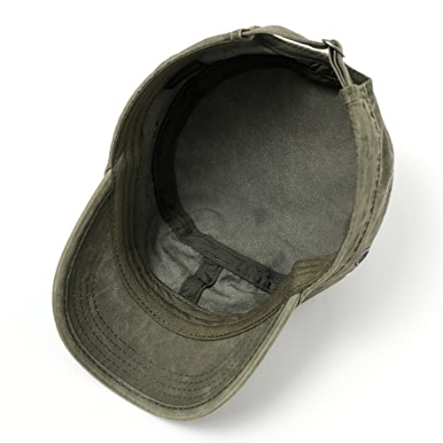 Image of 2 Pack Men's Cotton Military Caps Cadet Army Caps Vintage Flat Top Cap