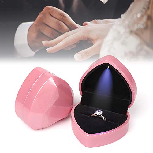 Ring Box,LED Jewelry Gift Box Case Engagement Wedding Ring Box,Heart Shaped Led Ring Jewelry Storage Box Gift Box, Ring Earrings Jewelry Counter Display Props for Ring,Earrings,Coin,Jewelry,Pink