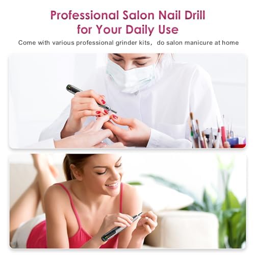 COSLUS Nail Drill Electric Nail Files, Cordless Manicure and Pedicure Set, Adjustable Speed Professional E File for Acrylic Gel Nails, Cuticles, Hard Skin, 6 Nail Drill Bits (Gray)