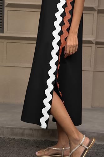 utcoco Women's Summer Beach Boho Flowy Maxi Dress Casual Sleeveless V Neck Side Slit RIC Rac Tank Dress2