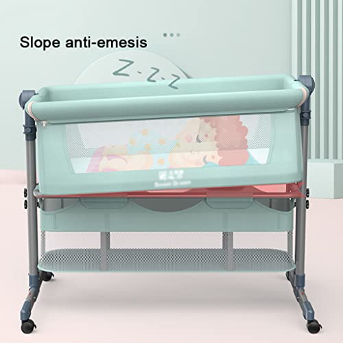 Yczhd Bedside Crib, Folding Crib Adjustable Height Lockable Wheels With Storage Pocket Carry Bag Newborn Stationary Portable Baby Bassinet Easy To Assemble(Color:grey) #TOP2