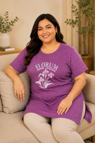 Image of RYSH Women's All-Over Printed Cotton Plus Size Longline T-Shirt with Pockets