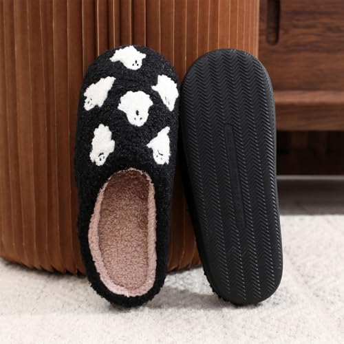Halloween Slippers for Women, Ghost Slipper Bats Pumpkin Cookie Spider Web Fall and Winter Black Spooky House Shoes for Adult Men Indoor Outdoor, Cozy4