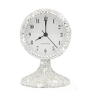 Luxury Rhinestone Small Alarm Desk Table Clock Morning Call Handmade Fashion Design for Bedroom Houseroom Living Room Cute As Gift AR Silver