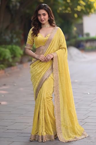 Image of Women's Designer Bollywood Soft Georgette Heavy Embroidery Sequins Work Sarees For Wedding With Blouse Piece
