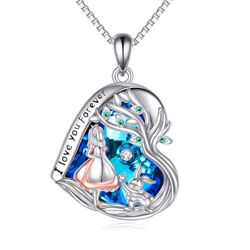 Alice in Wonderland Necklace Sterling Silver Alice Rabbit Pendant I Love You Forever Jewelry Gift for Women