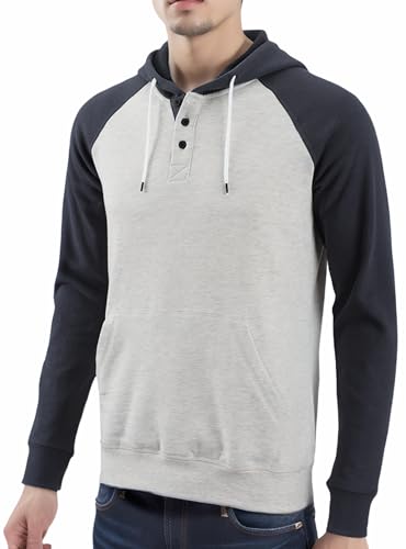 Men's Casual Long Sleeve Henley Sweatshirt Knit Fleece Active Sports Hoodie Pullover
