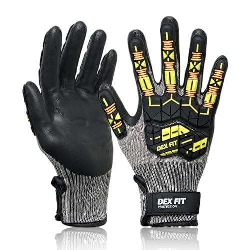 DEX FIT SSG513 Impact Guanti antitaglio e anti‑urto, ANSI A5, EN388 3242DP (P/Liv. 1), Dorso TPR, Palmo anti‑vibrazioni, Nitrile schiumato, Touchscreen, Lavabili;Grey XL 1 Pair