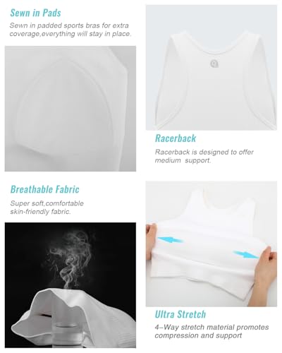 Image of RUNNING GIRL Sports Bras for Women High Impact Seamless Ribbed Longline High Neck Workout Crop Tank Tops(BX3067White,S)
