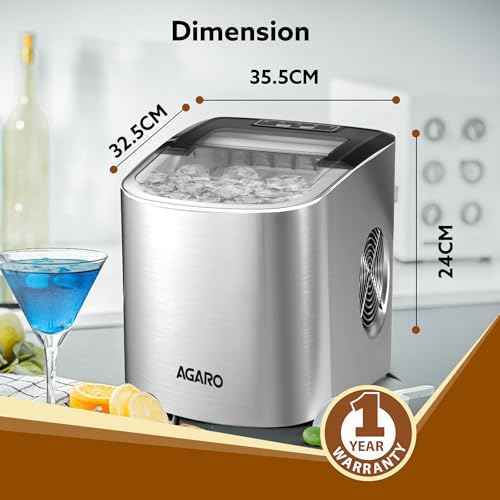 Image of AGARO Regency Ice Maker, Portable Ice Maker, 2.2L water Tank, 9 Pcs Ice Cube at a time, Stainless Steel Body, Small & Big Ice Cubes, Electric Ice Maker, Home & Kitchen